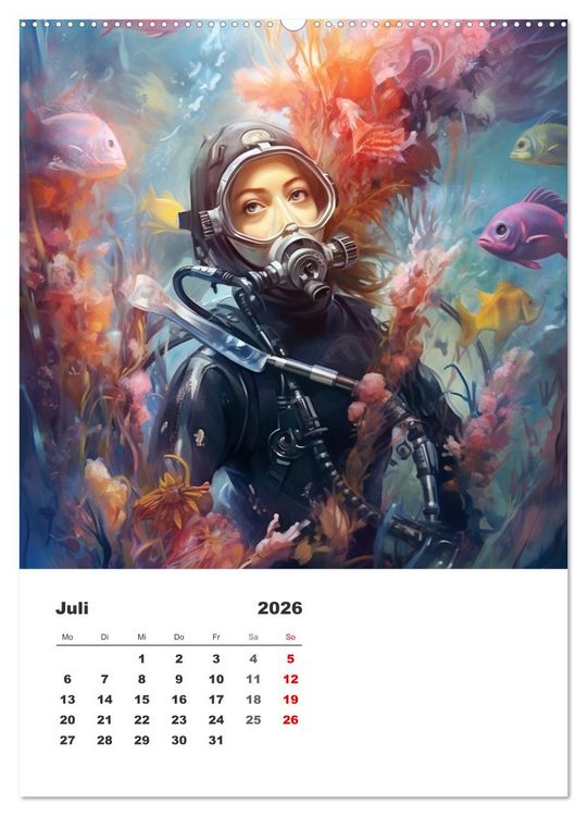 Produktbild: Tauchen im ewigen Blau. Eine Aquarell-Reise in die Tiefen der Meere (Wandkalender 2026 DIN A2 hoch), CALVENDO Monatskalender