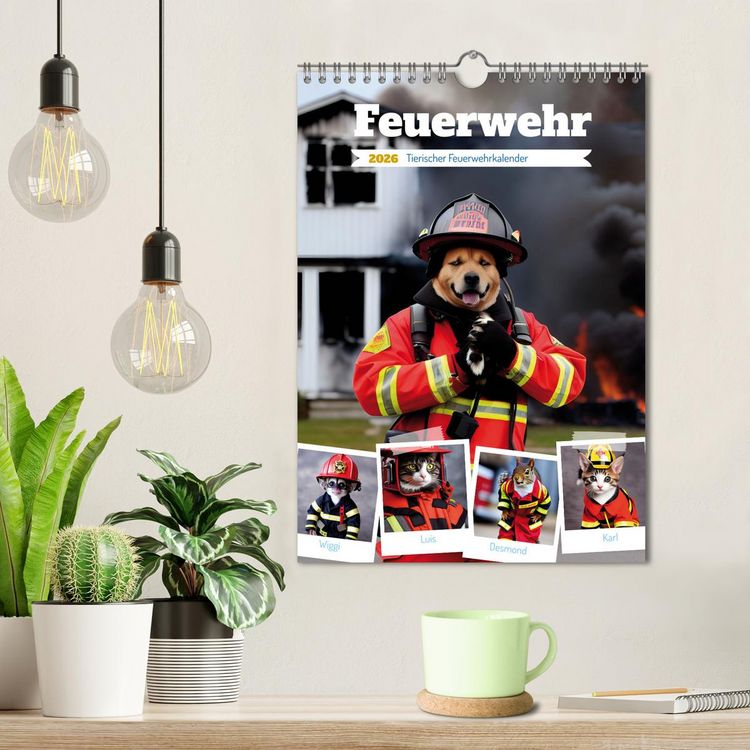 Produktbild: Feuerwehr - Tierischer Feuerwehrkalender (Wandkalender 2026 DIN A4 hoch), CALVENDO Monatskalender