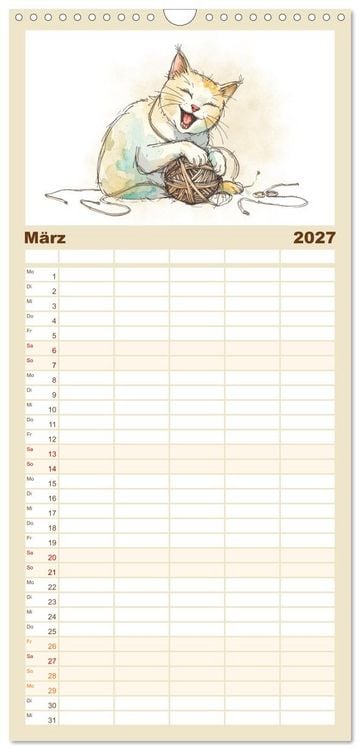 Produktbild: Familienplaner 2027 - Kleine Schnurr-Momente f&uuml;rs Herz mit 5 Spalten (Wandkalender, 21 x 45 cm) CALVENDO