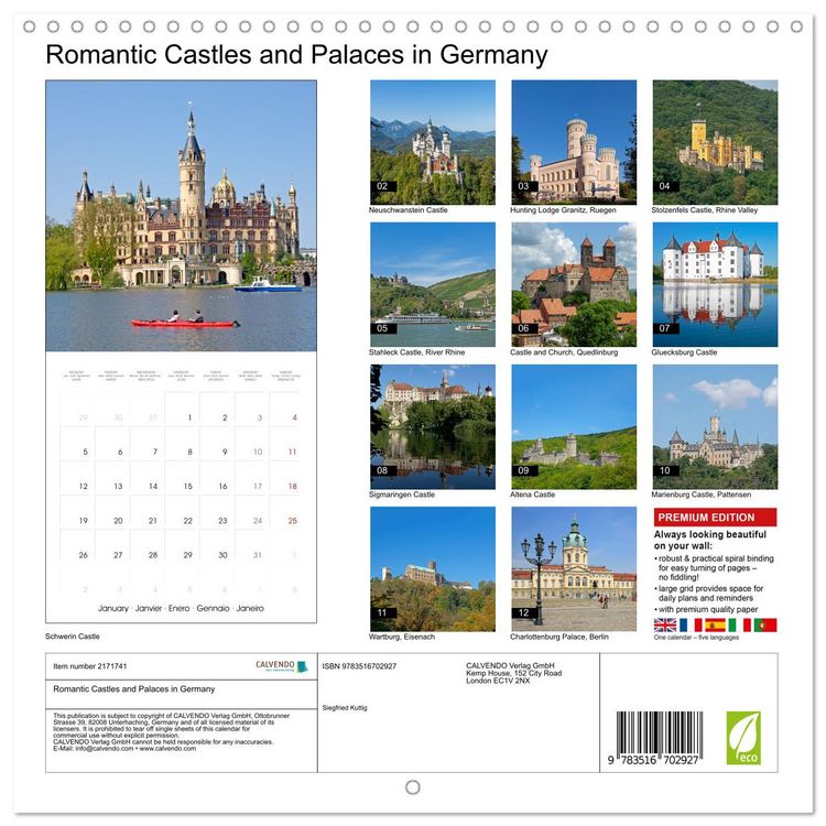 Produktbild: Romantic Castles and Palaces in Germany (Wall Calendar 2026 12 &times; 12 Inch) CALVENDO 12 Month Wall Calendar