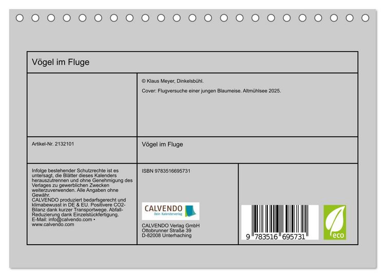 Produktbild: V&ouml;gel im Fluge (Tischkalender 2026 DIN A5 quer), CALVENDO Monatskalender
