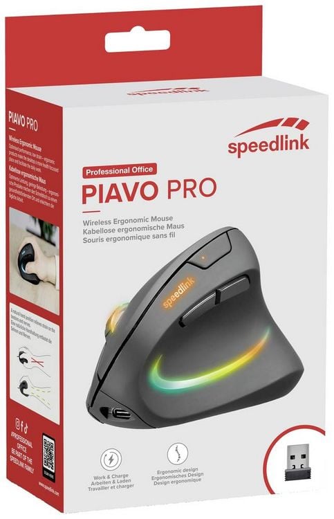 Produktbild: SPEEDLINK PIAVO PRO RGB Rechargeable Vertical Ergonomic Mouse - Wireless, rubber-black