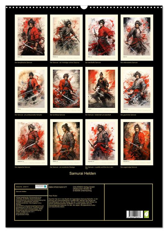 Produktbild: Samurai Helden (Wandkalender 2026 DIN A2 hoch), CALVENDO Monatskalender