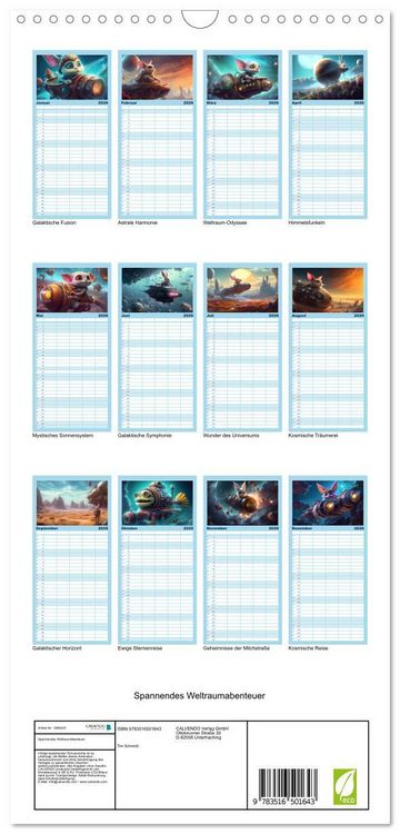 Produktbild: Familienplaner 2026 - Spannendes Weltraumabenteuer mit 5 Spalten (Wandkalender, 21 x 45 cm) CALVENDO