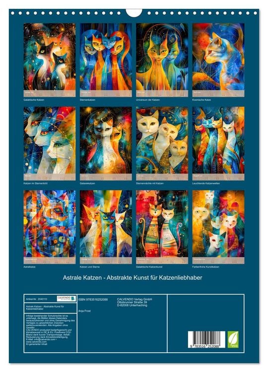 Produktbild: Astrale Katzen - Abstrakte Kunst f&uuml;r Katzenliebhaber (Wandkalender 2026 DIN A3 hoch), CALVENDO Monatskalender
