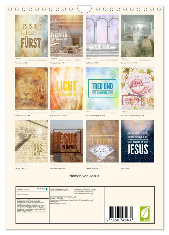 Produktbild: Namen von Jesus (Wandkalender 2026 DIN A4 hoch), CALVENDO Monatskalender