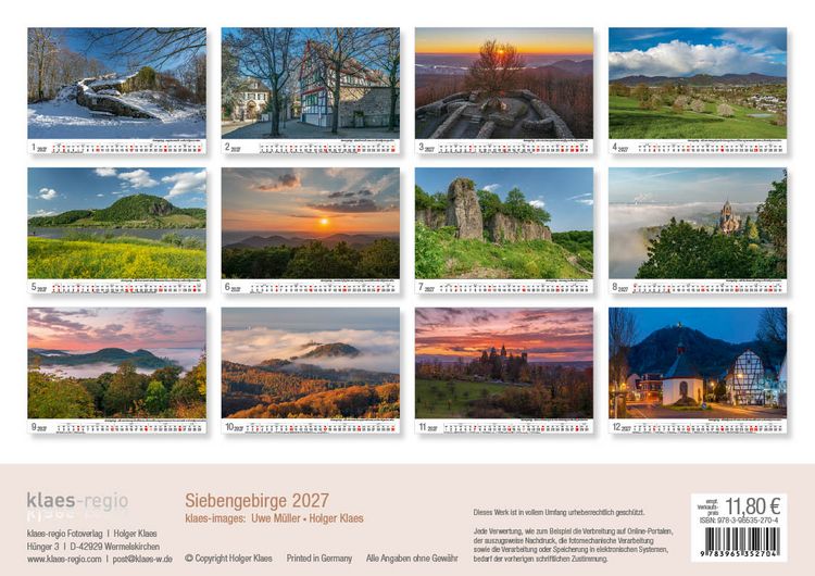 Produktbild: Siebengebirge 2027 Bildkalender A4 quer, spiralgebunden