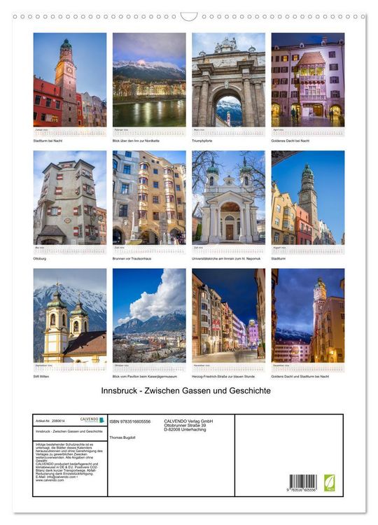 Produktbild: Innsbruck - Zwischen Gassen und Geschichte (Wandkalender 2026 DIN A2 hoch), CALVENDO Monatskalender
