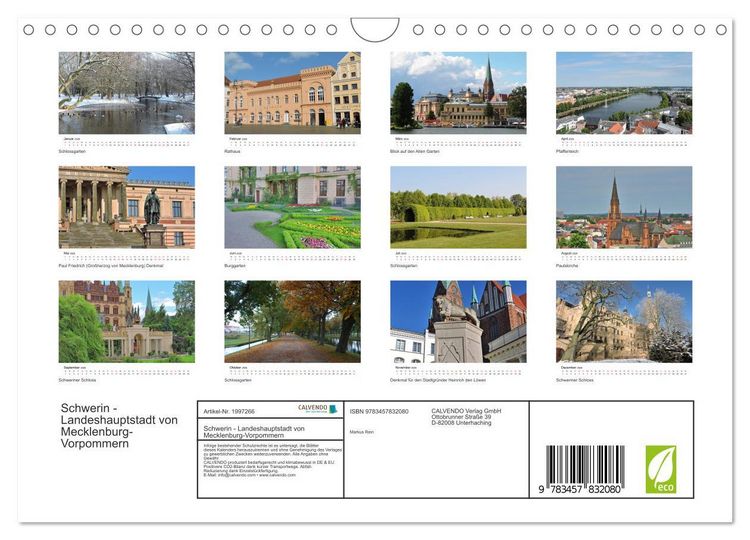 Produktbild: Schwerin - Landeshauptstadt von Mecklenburg-Vorpommern (Wandkalender 2026 DIN A4 quer), CALVENDO Monatskalender