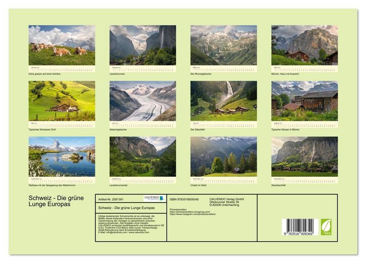 Produktbild: Schweiz - Die gr&uuml;ne Lunge Europas (hochwertiger Premium Wandkalender 2026 DIN A2 quer), Kunstdruck in Hochglanz