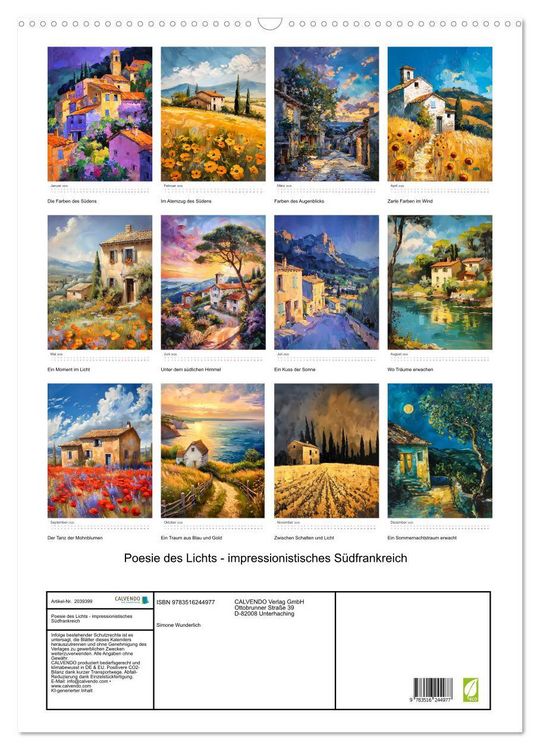 Produktbild: Poesie des Lichts - impressionistisches S&uuml;dfrankreich (Wandkalender 2026 DIN A2 hoch), CALVENDO Monatskalender