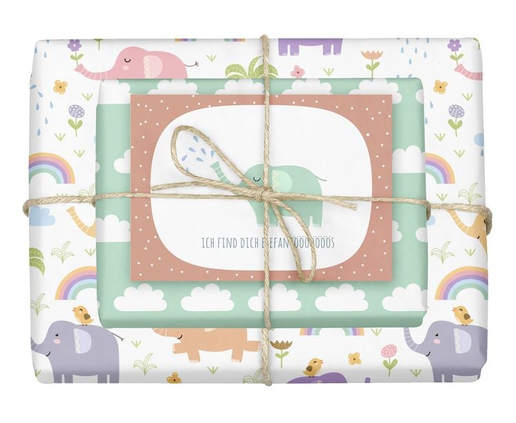 Produktbild: Geschenkpapier-Set f&uuml;r Kinder: Elefanten