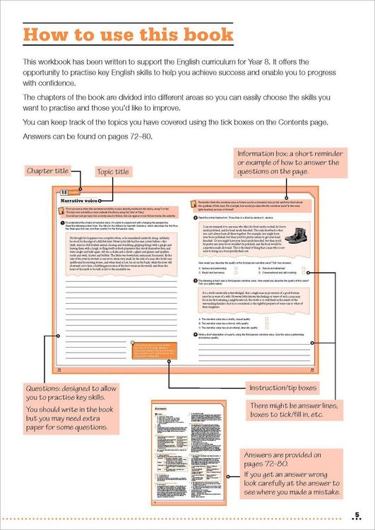 Produktbild: KS3 Year 8 English Targeted Practice Workbook with answers.
