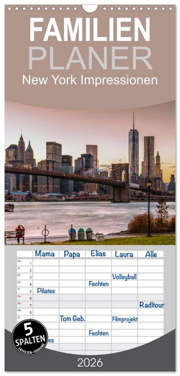 Produktbild: Familienplaner 2026 - New York Impressionen mit 5 Spalten (Wandkalender, 21 x 45 cm) CALVENDO