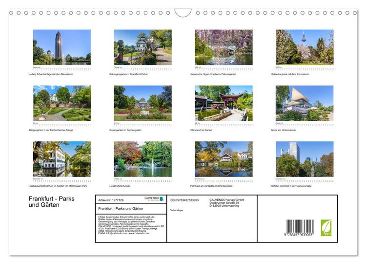 Produktbild: Frankfurt - Parks und G&auml;rten (Wandkalender 2026 DIN A3 quer), CALVENDO Monatskalender