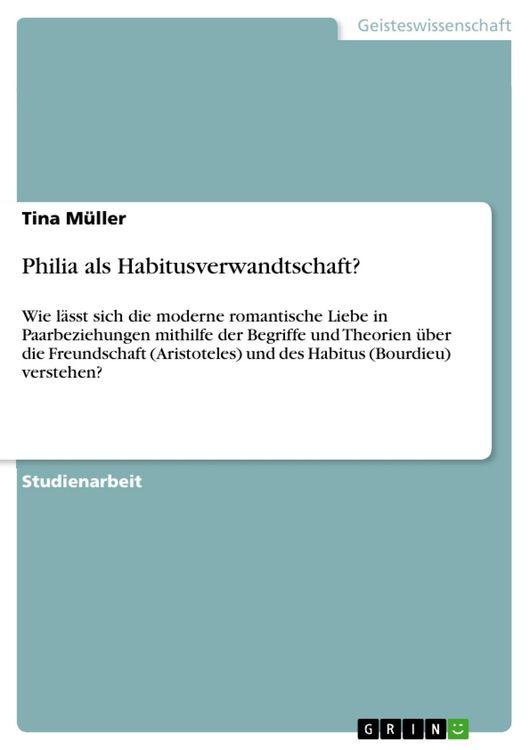Produktbild: Philia als Habitusverwandtschaft?