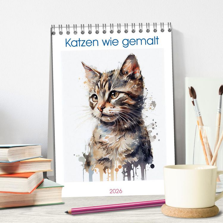 Produktbild: Katzen wie gemalt (Tischkalender 2026 DIN A5 hoch), CALVENDO Monatskalender
