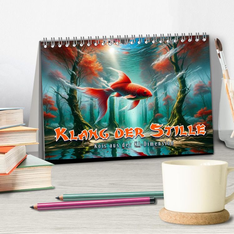 Produktbild: Klang der Stille - Kois aus der KI Dimension (Tischkalender 2026 DIN A5 quer), CALVENDO Monatskalender