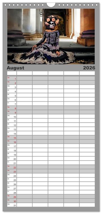Produktbild: Familienplaner 2026 - Festliche Dia de Muertos Portr&auml;ts mit 5 Spalten (Wandkalender, 21 x 45 cm) CALVENDO