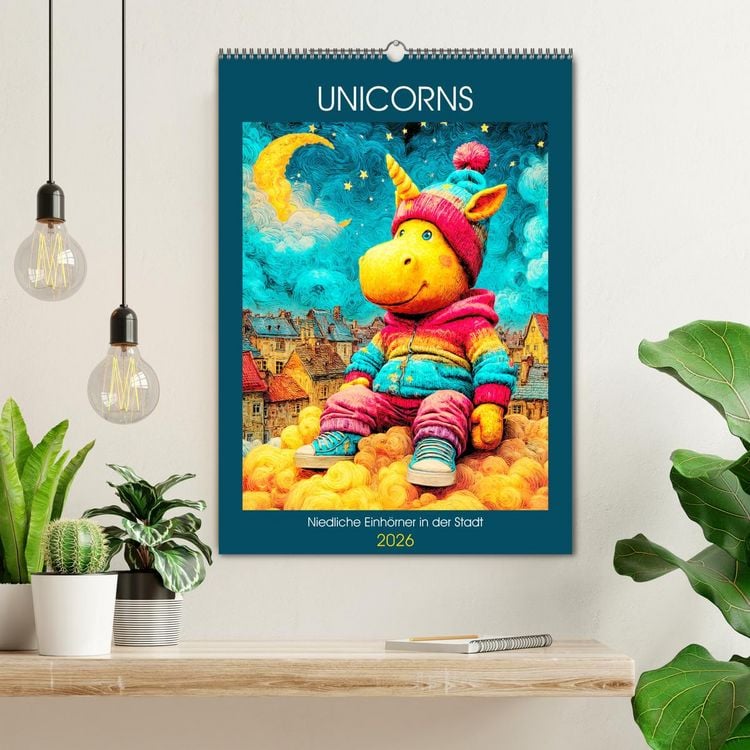 Produktbild: Unicorns. Niedliche Einh&ouml;rner in der Stadt (Wandkalender 2026 DIN A2 hoch), CALVENDO Monatskalender