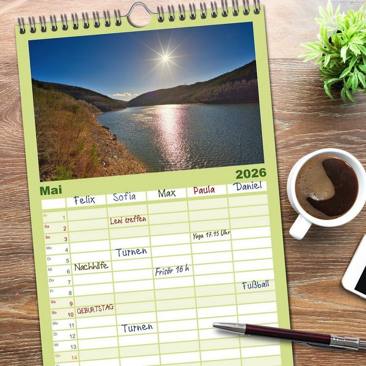Produktbild: Familienplaner 2026 - Gew&auml;sser in S&uuml;dth&uuml;ringen mit 5 Spalten (Wandkalender, 21 x 45 cm) CALVENDO