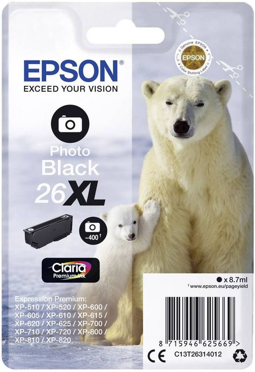 Produktbild: Epson Druckerpatrone T2631, 26XL Original Foto Schwarz C13T26314012