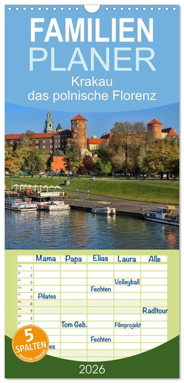 Produktbild: Familienplaner 2026 - Krakau - das polnische Florenz mit 5 Spalten (Wandkalender, 21 x 45 cm) CALVENDO