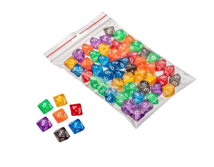 Produktbild: W&uuml;rfel, 10 seitig, transparent, 50er Beutel