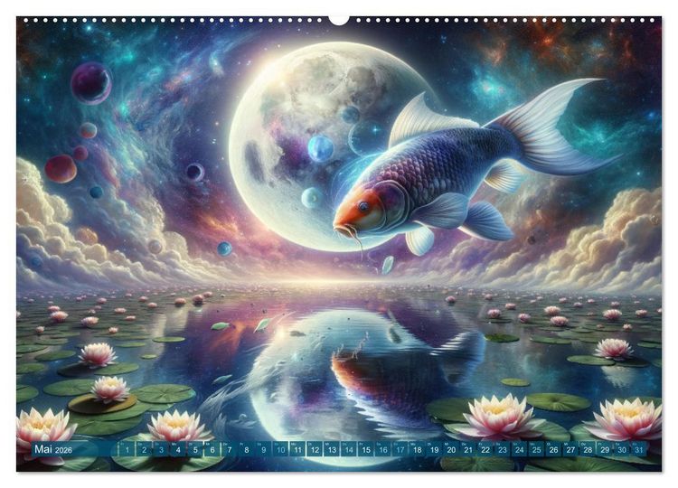 Produktbild: Klang der Stille - Kois aus der KI Dimension (hochwertiger Premium Wandkalender 2026 DIN A2 quer), Kunstdruck in Hochglanz