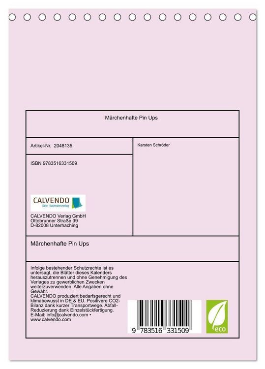 Produktbild: M&auml;rchenhafte Pin Ups (Tischkalender 2026 DIN A5 hoch), CALVENDO Monatskalender