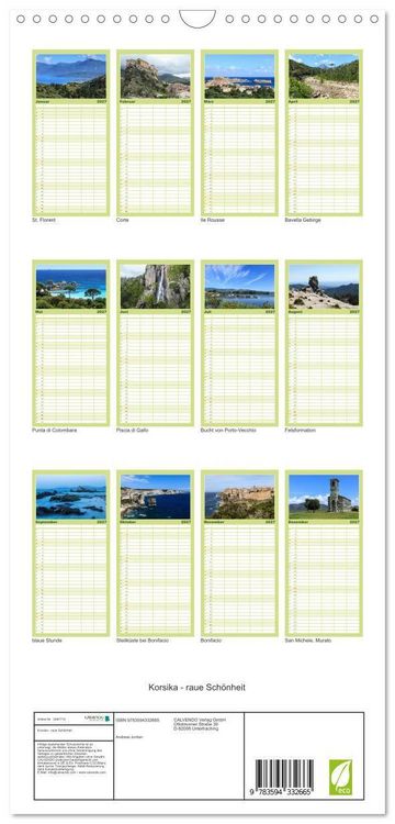 Produktbild: Familienplaner 2027 - Korsika - raue Sch&ouml;nheit mit 5 Spalten (Wandkalender, 21 x 45 cm) CALVENDO