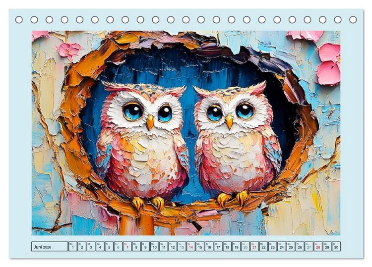 Produktbild: Eulen. Entz&uuml;ckende Paintings (Tischkalender 2026 DIN A5 quer), CALVENDO Monatskalender