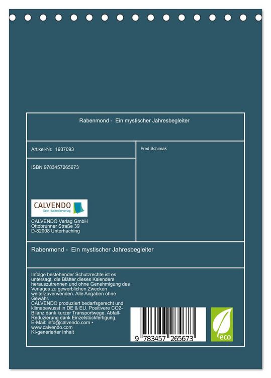 Produktbild: Rabenmond - Ein mystischer Jahresbegleiter (Tischkalender 2026 DIN A5 hoch), CALVENDO Monatskalender