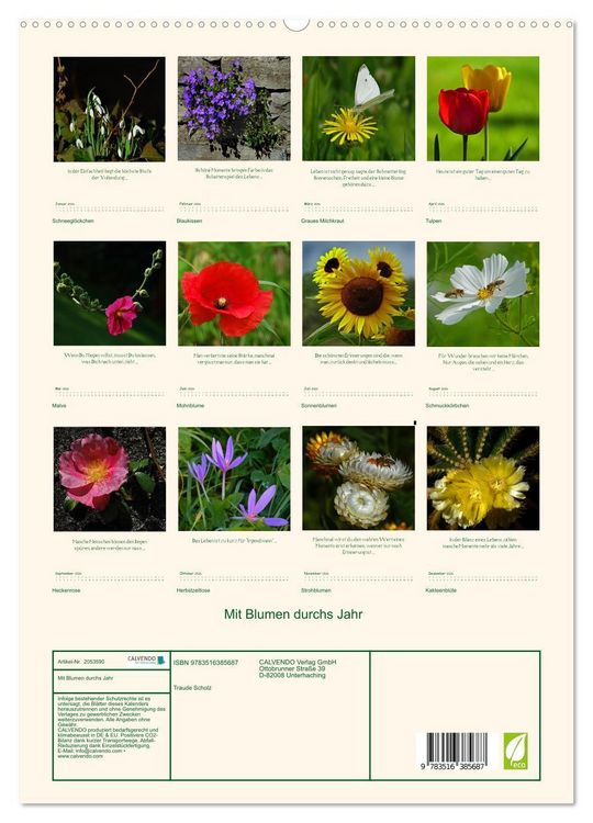 Produktbild: Mit Blumen durchs Jahr (hochwertiger Premium Wandkalender 2026 DIN A2 hoch), Kunstdruck in Hochglanz