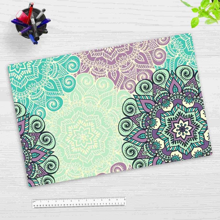 Produktbild: Cover-your-desk Schreibtischunterlage f&uuml;r Kinder und Erwachsene Mandala gr&uuml;n-t&uuml;rkis, aus hochwertigem Vinyl , 60 x 40 cm