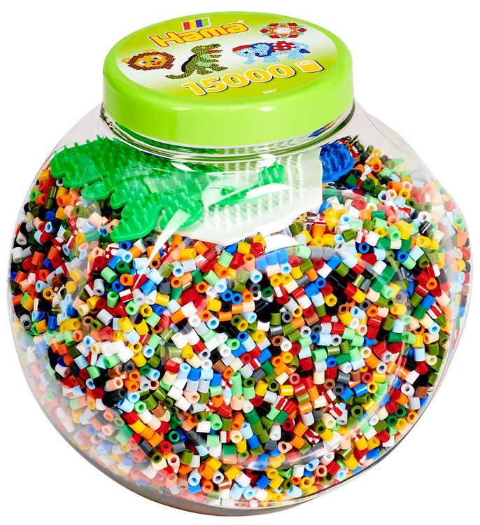 Produktbild: HAMA Dose pink mit 3 Platten (kleines Sechseck , kleiner Elefant und Dinosaurier) und 15.000 Perlen