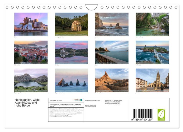 Produktbild: Nordspanien, wilde Atlantikk&uuml;ste und hohe Berge (Wandkalender 2026 DIN A4 quer), CALVENDO Monatskalender