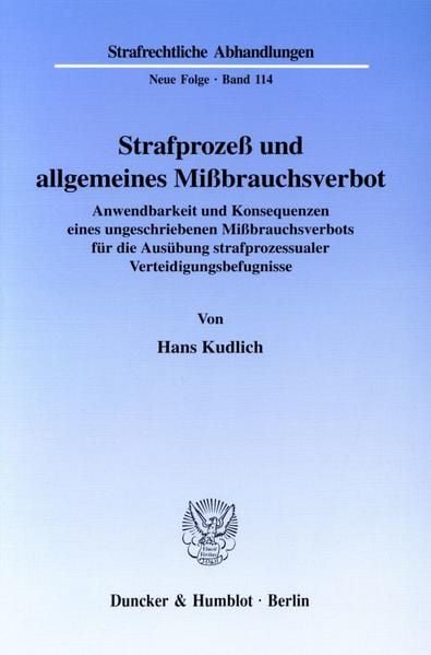 Produktbild: Strafproze&szlig; und allgemeines Mi&szlig;brauchsverbot.