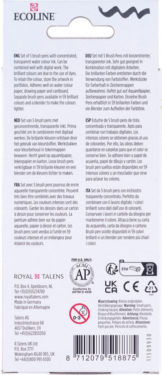 Produktbild: TALENS ECOLINE&reg; Brush Pen, 4 Farben, 1 Blender Primary Kartonetui