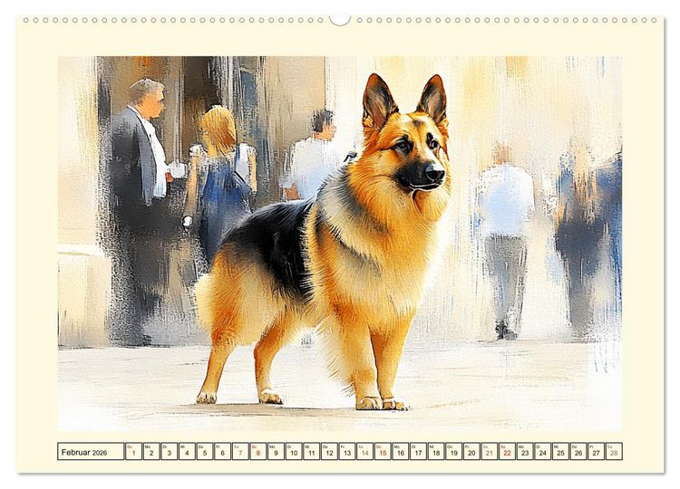 Produktbild: Deutsche Sch&auml;ferhunde. Majest&auml;tische W&auml;chter im Aquarell-Stil (hochwertiger Premium Wandkalender 2026 DIN A2 quer), Kunstdruck in Hochglanz