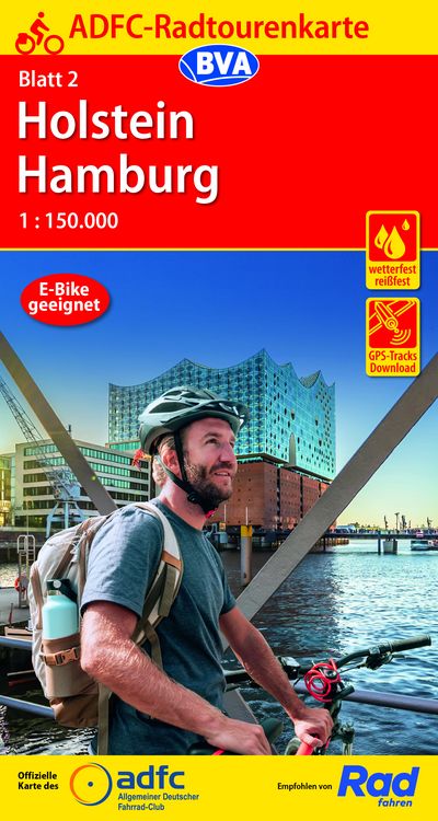 Produktbild: ADFC-Radtourenkarte 2 Holstein Hamburg 1:150.000, reiß- und wetterfest, E-Bike geeignet, GPS-Tracks Download