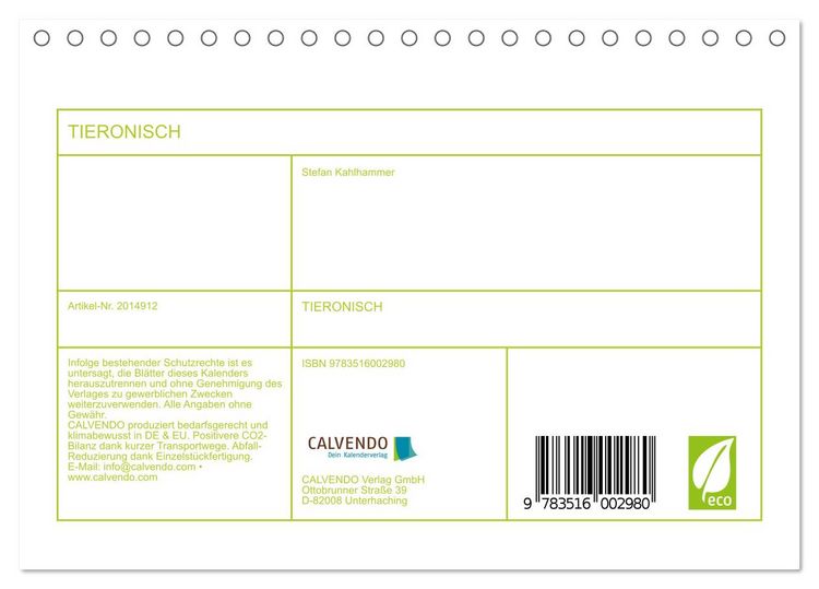 Produktbild: TIERONISCH (Tischkalender 2026 DIN A5 quer), CALVENDO Monatskalender