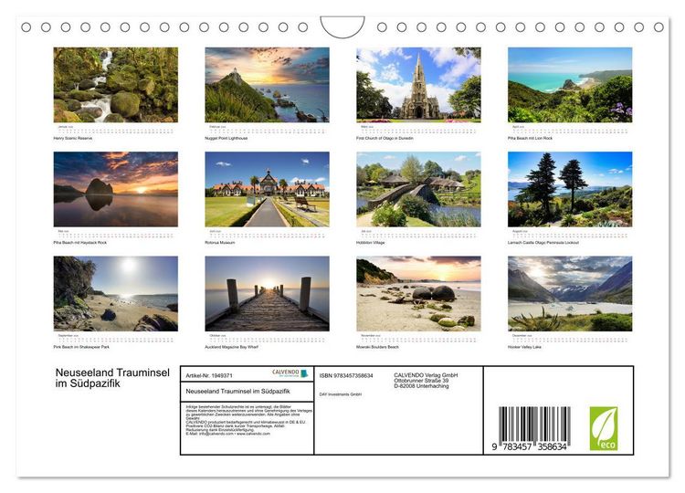 Produktbild: Neuseeland Trauminsel im S&uuml;dpazifik (Wandkalender 2026 DIN A4 quer), CALVENDO Monatskalender