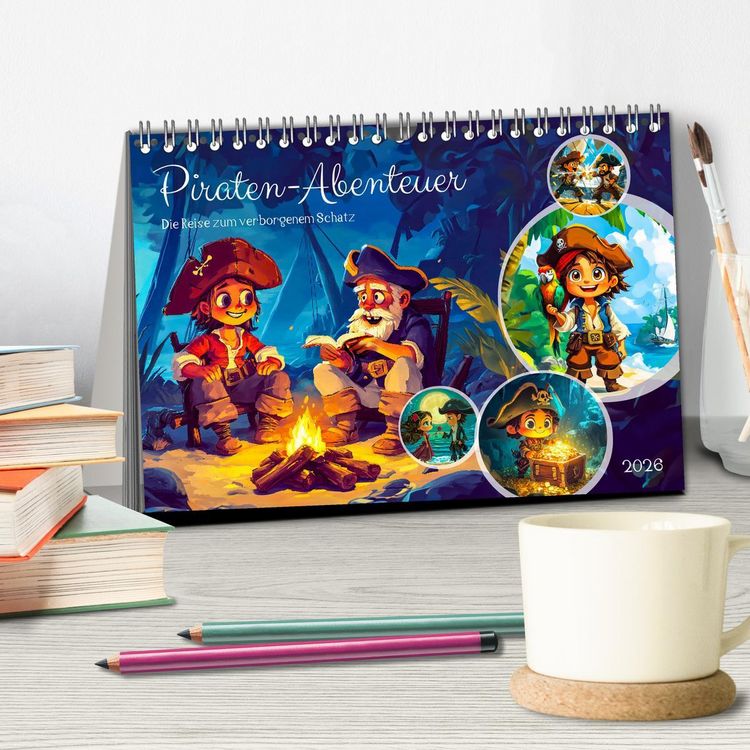 Produktbild: Piraten-Abenteuer - Die Reise zum verborgenen Schatz (Tischkalender 2026 DIN A5 quer), CALVENDO Monatskalender