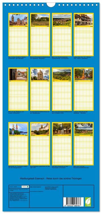 Produktbild: Familienplaner 2026 - Wartburgstadt Eisenach - Reise durch das sch&ouml;ne Th&uuml;ringen mit 5 Spalten (Wandkalender, 21 x 45 cm) CALVENDO