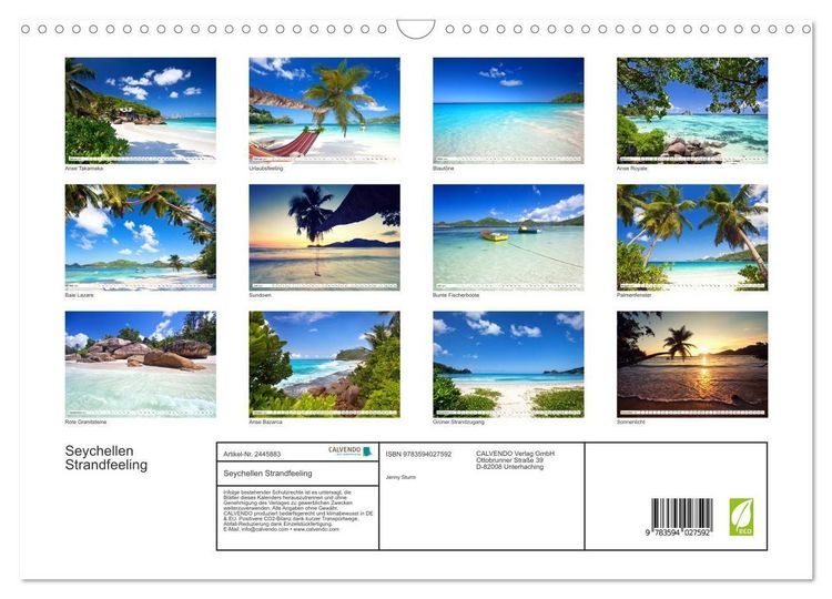 Produktbild: Seychellen Strandfeeling (Wandkalender 2027 DIN A3 quer), CALVENDO Monatskalender