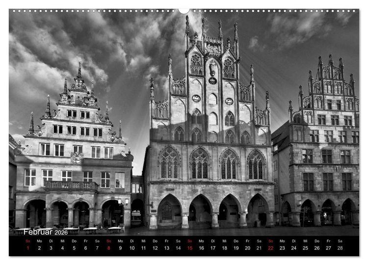 Produktbild: M&uuml;nster in schwarz-wei&szlig; gesehen (Wandkalender 2026 DIN A2 quer), CALVENDO Monatskalender