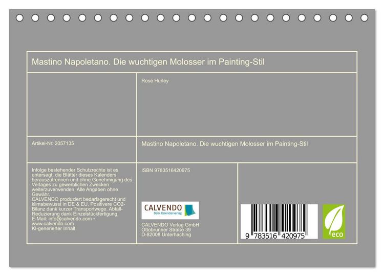 Produktbild: Mastino Napoletano. Die wuchtigen Molosser im Painting-Stil (Tischkalender 2026 DIN A5 quer), CALVENDO Monatskalender