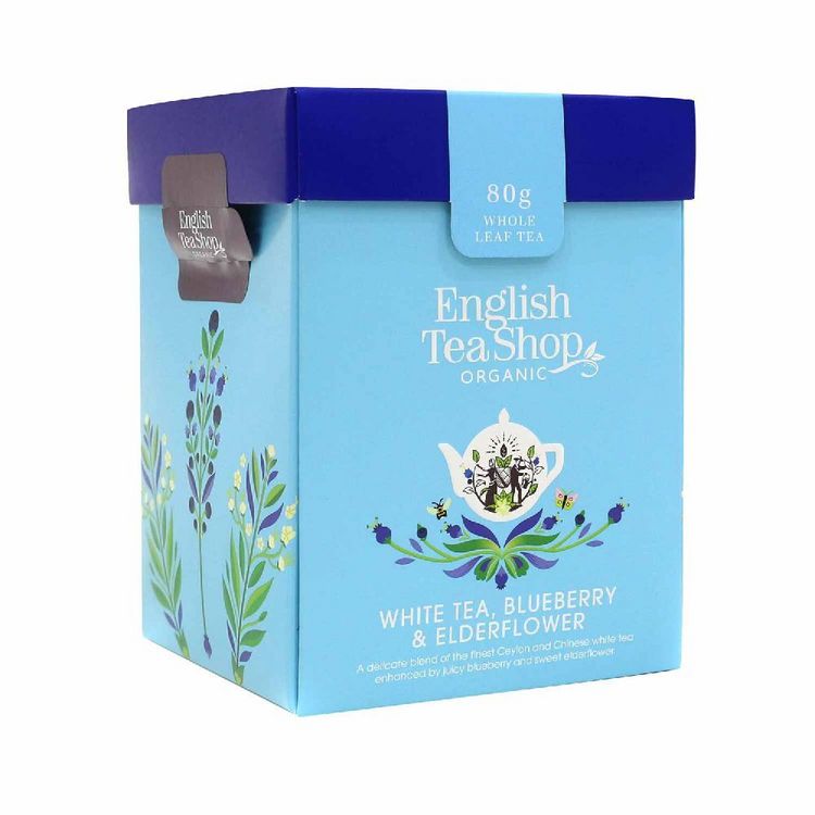 Produktbild: BIO Wei&szlig;er Tee Mischung "White Tea, Blueberry & Elderflower", loser Tee, 80g Tee Geschenk Box