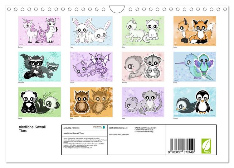 Produktbild: niedliche Kawaii Tiere (Wandkalender 2026 DIN A4 quer), CALVENDO Monatskalender